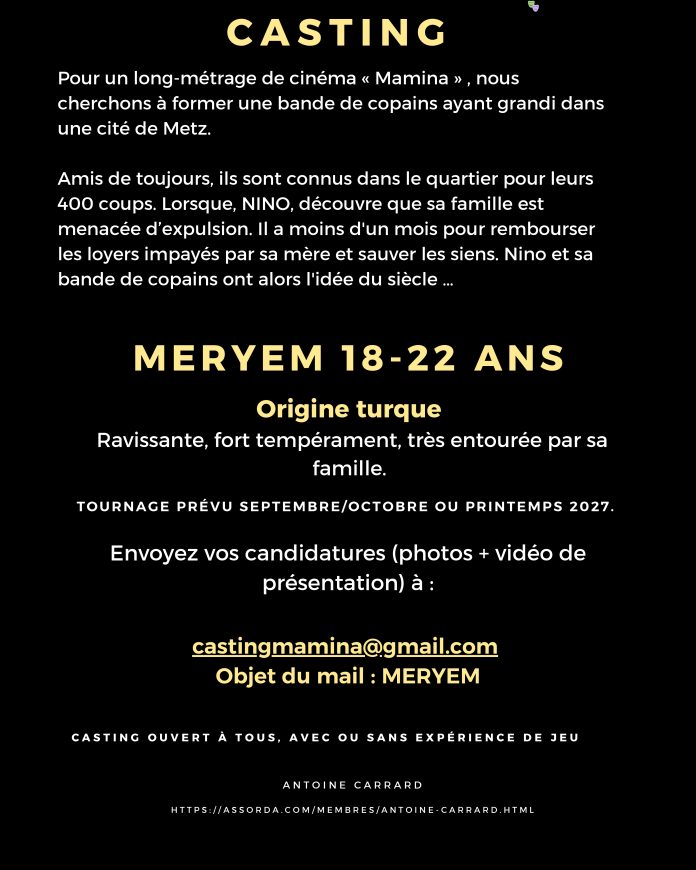 Noir jaune blanc SImple Annonce casting film Publication Instagr